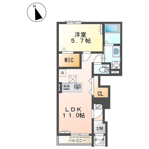 メゾン ロゼオ F の間取り図（1LDK）